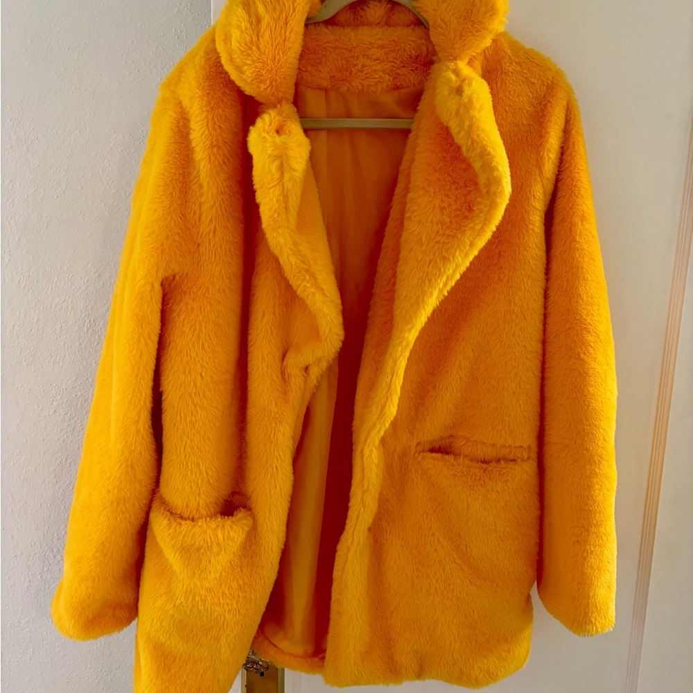 Vibrant Yellow Faux Fur Coat